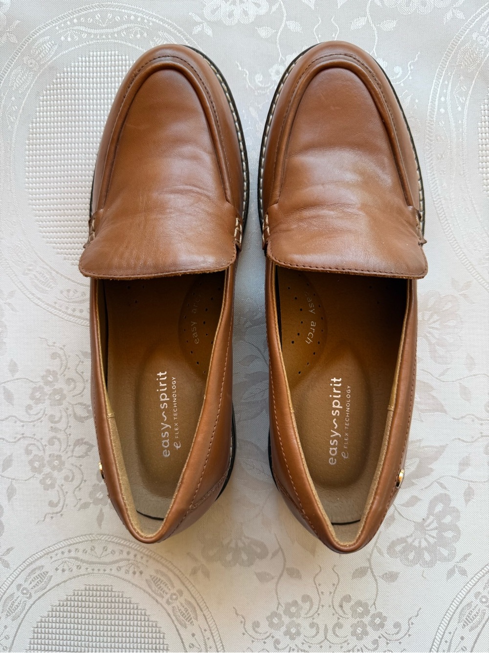 Easy Spirit Sejaylin Cognac Brown Leather Slip-On Loafers Shoes Women’s Size 9M